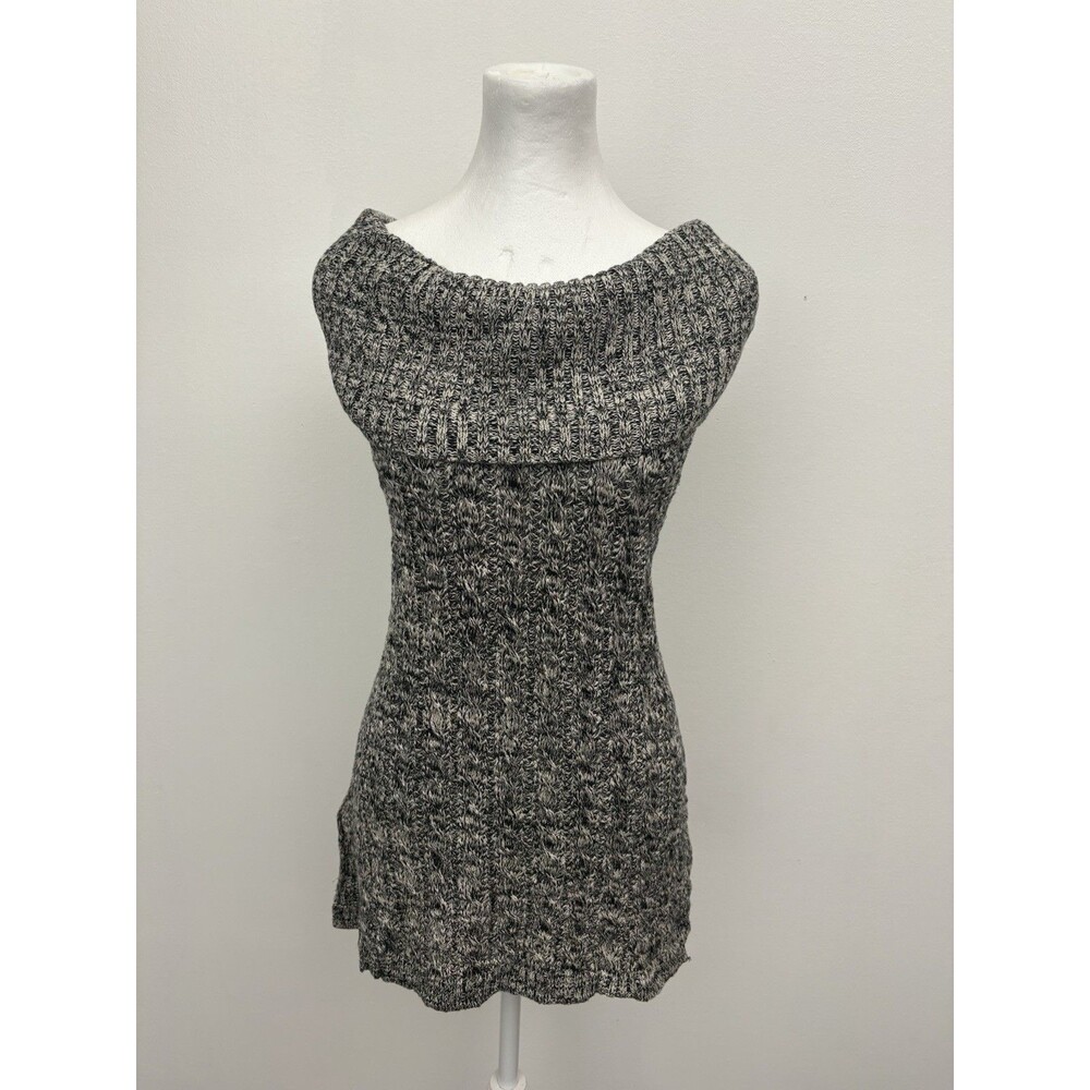 Artisan NY Marled Knit Cowl Neck Sweater Dress Gray White Women's Size M